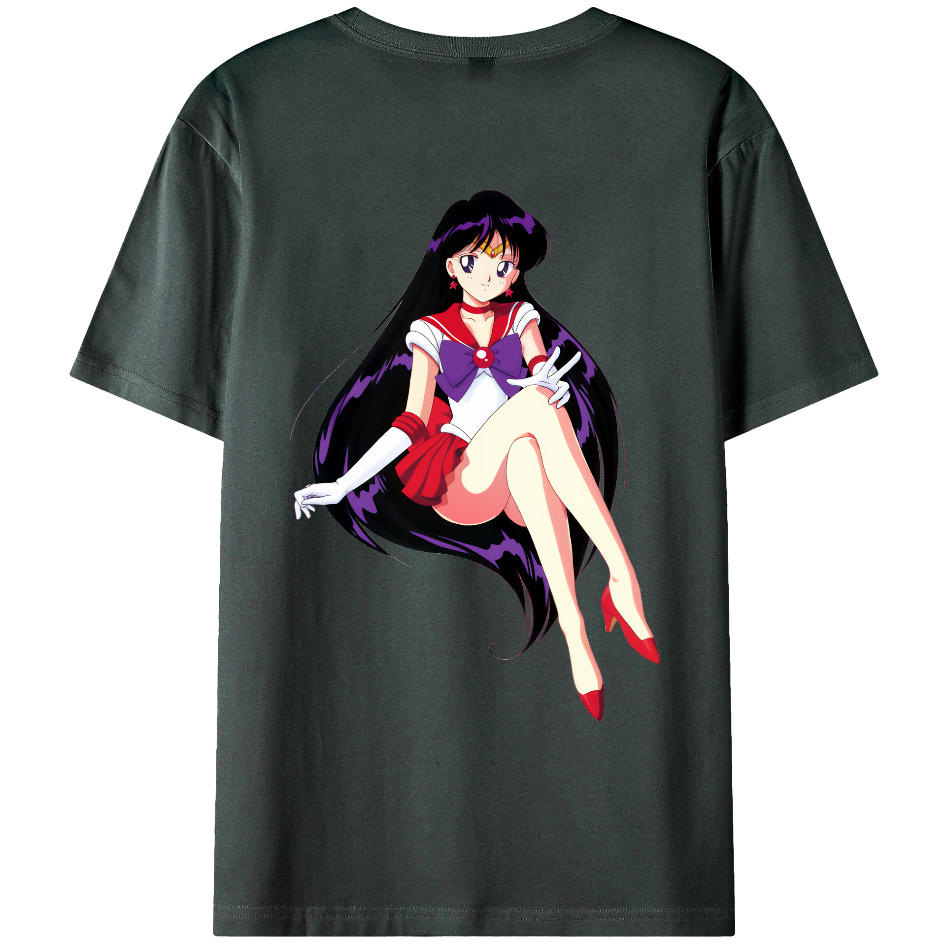 （画像用） 美少女戦士セーラームーン 火野レイ ひの レイ Sailor Moon Hino Rei （セーラーマーズ,Sailor Mars） 綿100％ メンズ半袖Tシャツ（バックプリント） 通気性
